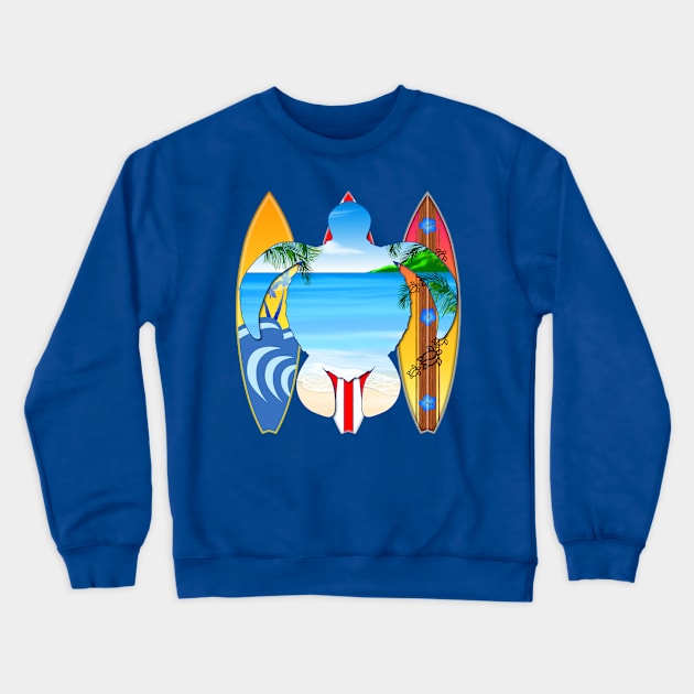 Sea Turtle and Surfboards Crewneck Sweatshirt by macdonaldcreativestudios